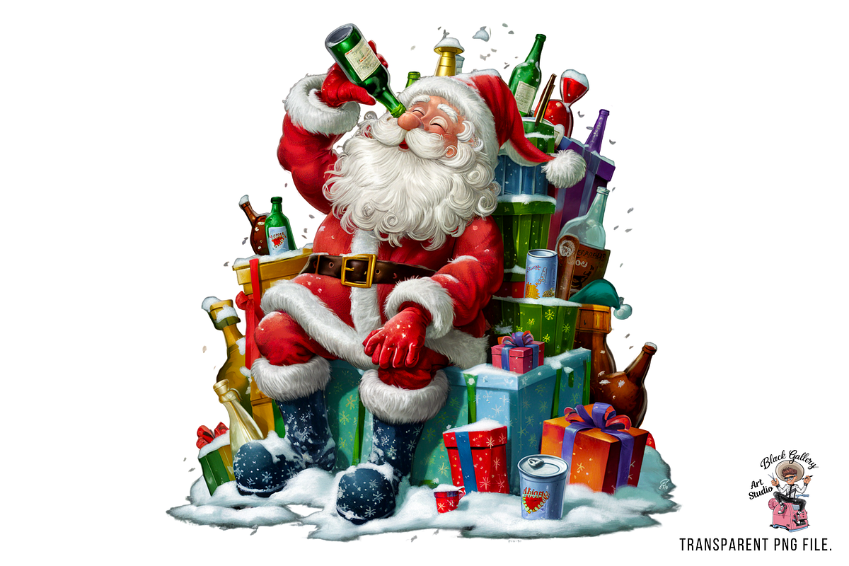 Funny Drunk Santa Clipart PNG, a Graphic by Abdur Rohim Design Studio