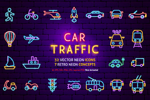 Transport Neon Vector Icons