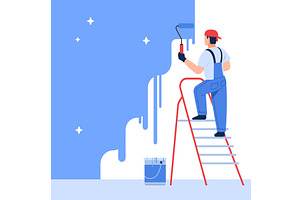 Worker paints walls. Repairman in, an Object Illustration by YummyBuum