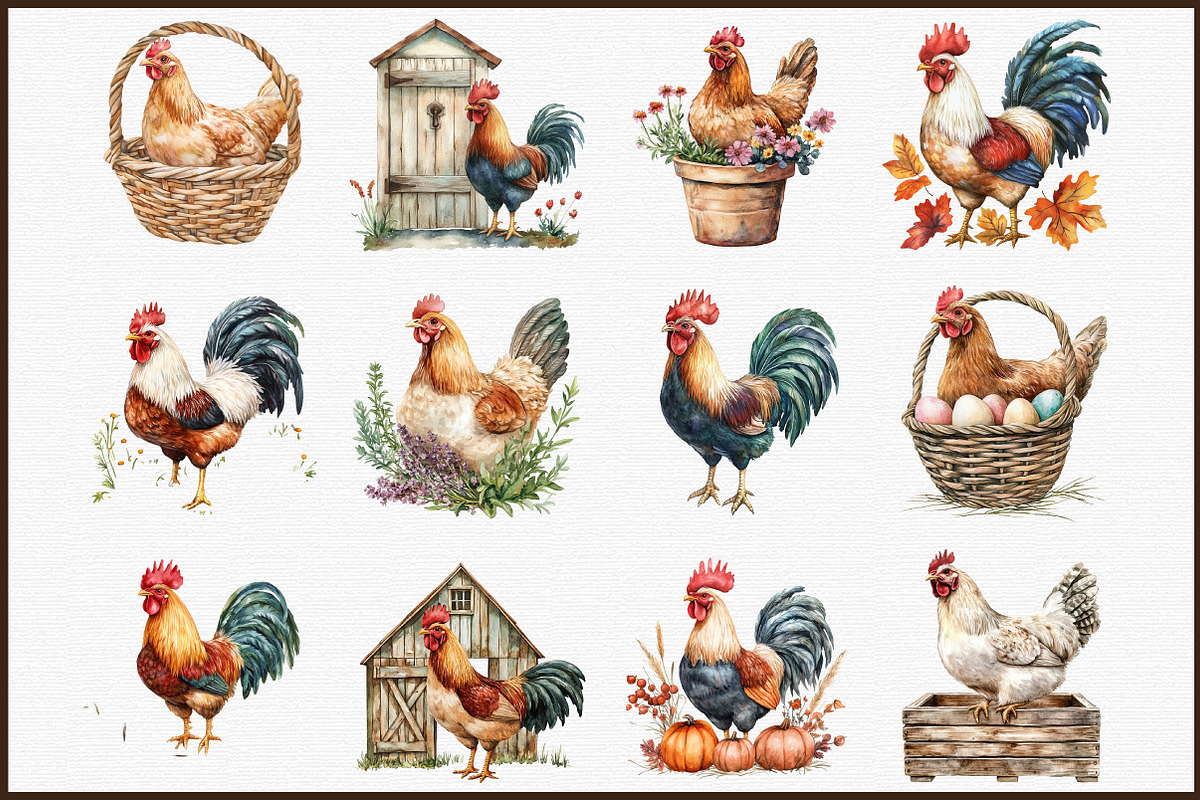 Watercolor Farmhouse Decor Chicken S, an Illustration by Sublimation Artist (Photo 3 of 6)