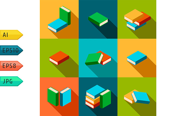 Set Of Stacks Of Books With Shadow
