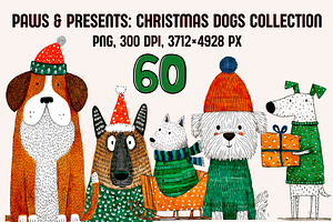 Paws & Presents: Christmas Dogs, an Animal Illustration by PrintHaven Designs