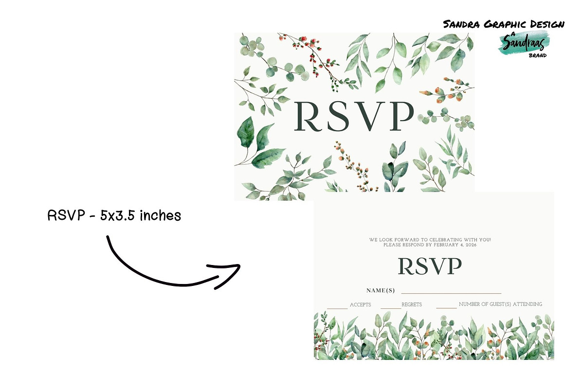 Green Foliage Wedding Invitation, a Card Template by SandraGraphicDesign (Photo 5 of 8)