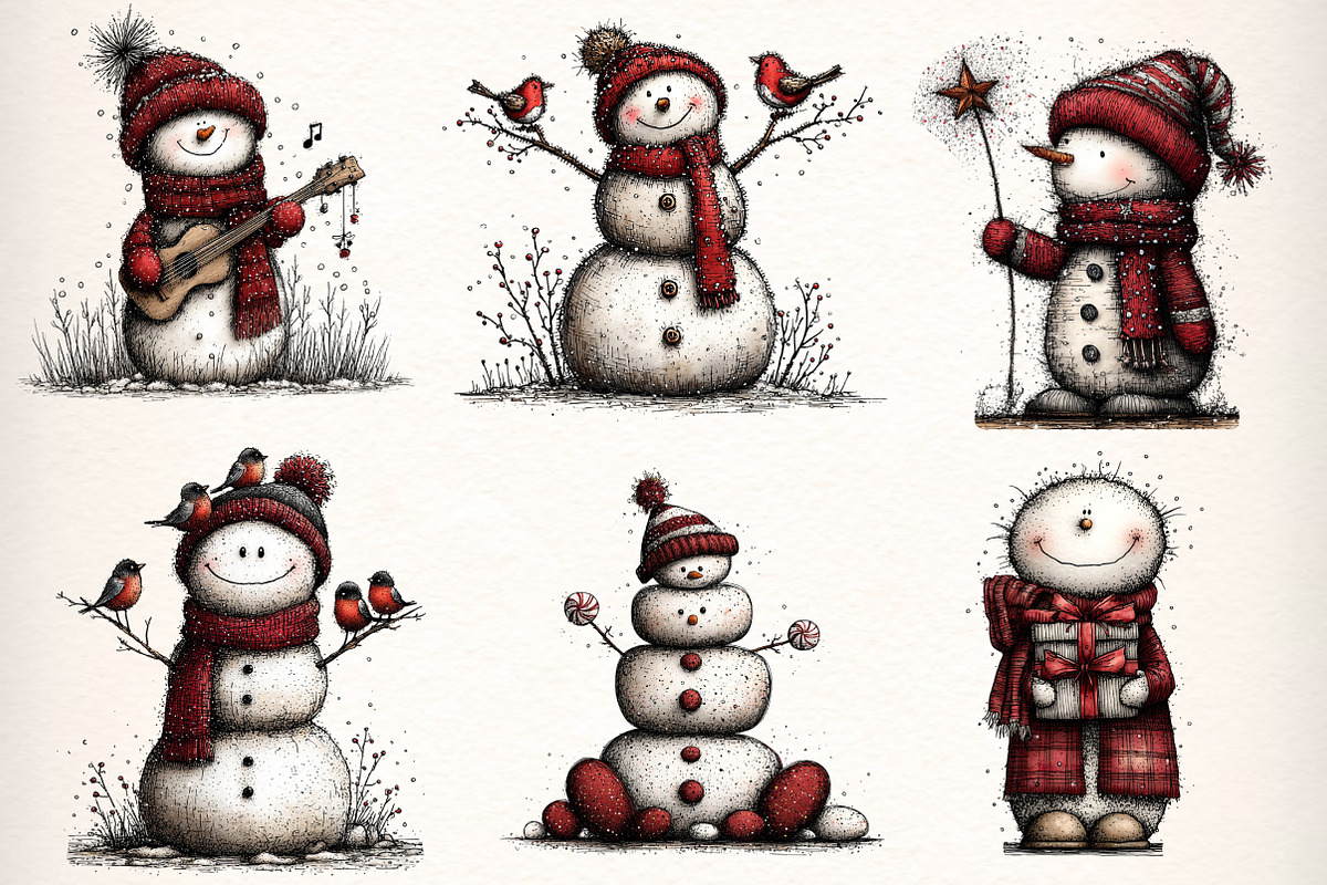 Whimsical Christmas Snowman Clipart, an Illustration by Dream Creation (Photo 4 of 6)