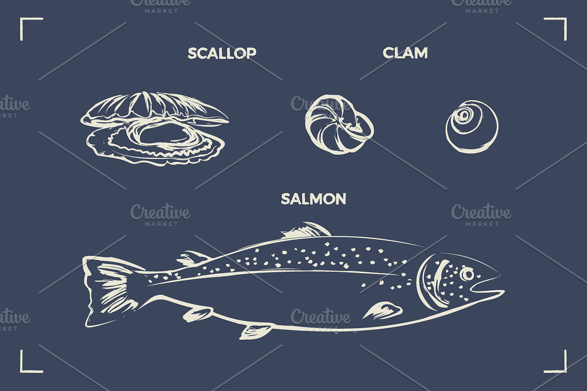 SEAFOOD (30+ illustrations), a Food Illustration by Bonfloret Studio (Photo 8 of 9)