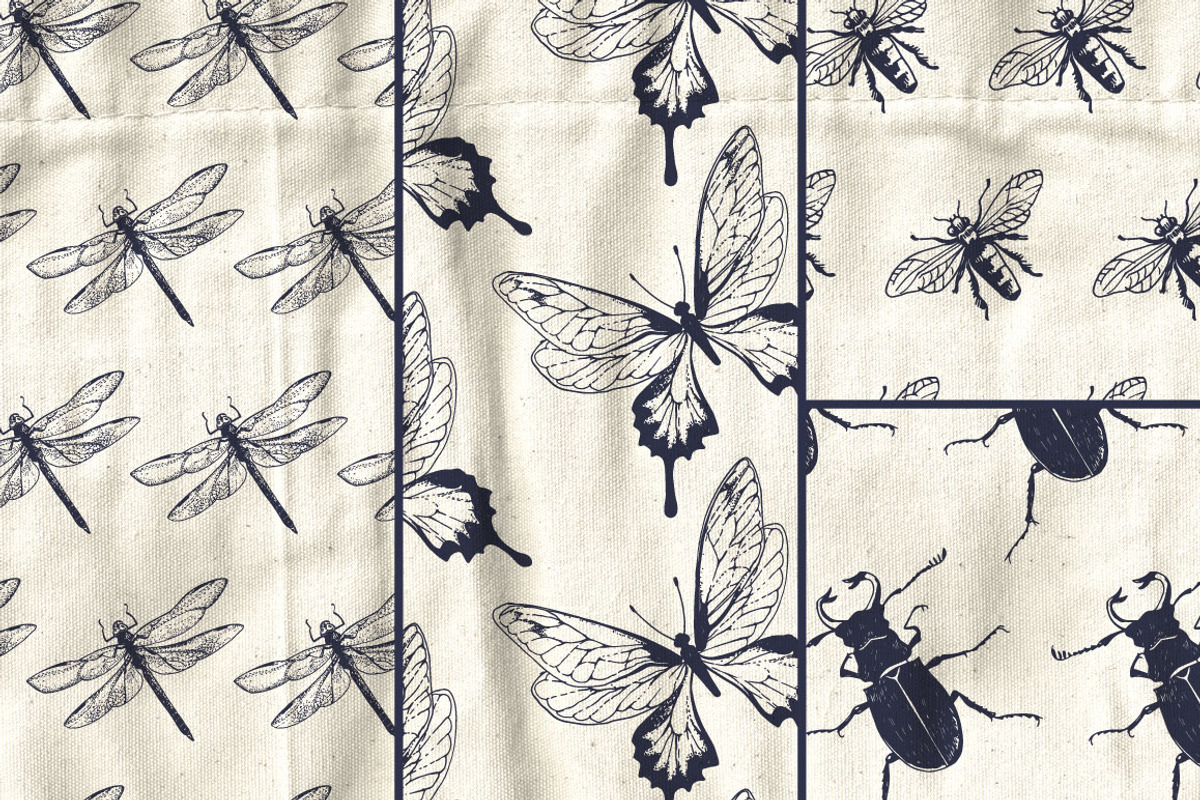 Insects in patterns and cliparts preview 4