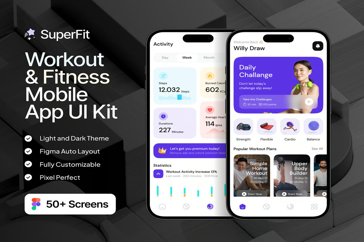 SuperFit Workout Fitness Mobile App, an UI Kit Template by Lumina_ui_ux202 (Photo 1 of 7)