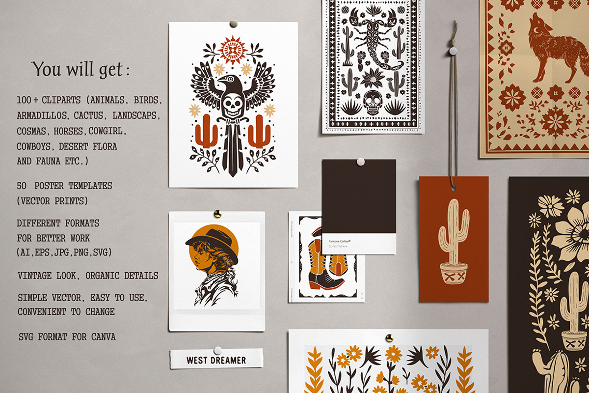 West Dreamer vector linocut graphics, an Object Graphic by DariSmartArt (Photo 3 of 15)