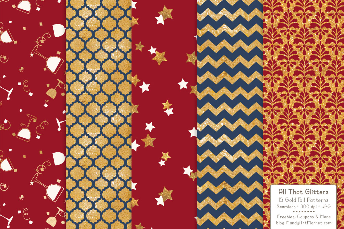 Americana Gold Foil Digital Papers, a Pattern Graphic by Amanda Ilkov (Photo 4 of 4)