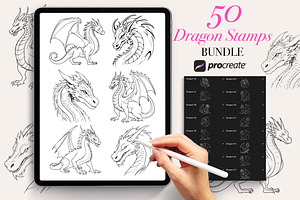 50 Dragon Procreate Stamps Brushes