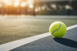 Tennis ball on court at sunset, a Photo by Beautiful things