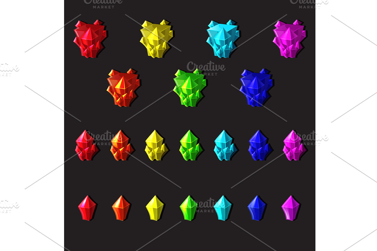 Set of magic crystals cartoon style, an Illustration by piter.goskov