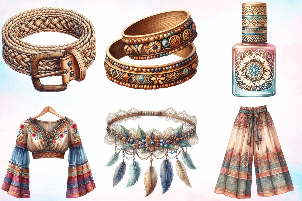 Watercolor Boho Fashion Clipart PNG, an Illustration by Canvas Craft (Photo 2 of 4)