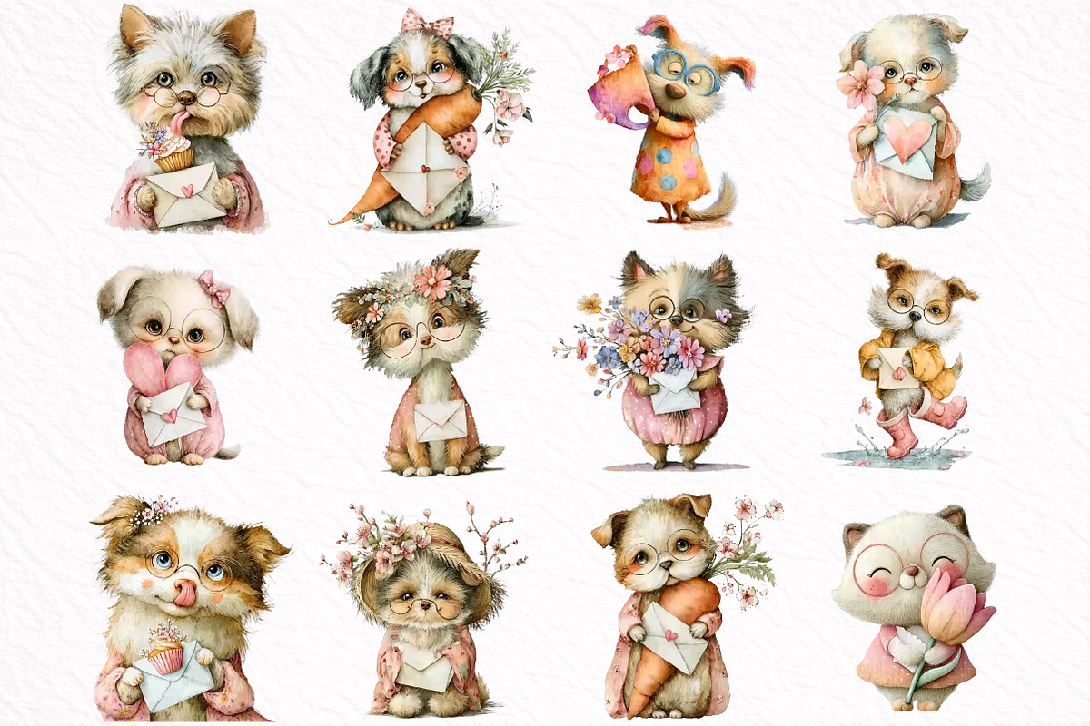Whimsical Funny Spring Dogs Clipart, an Illustration by DreamArtGraphic (Photo 8 of 8)