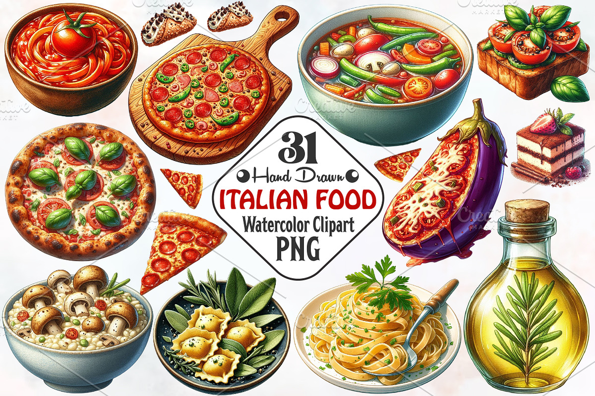 Hand Drawn Italian Food Clipart, an Illustration by RobertsArt (Photo 1 of 7)