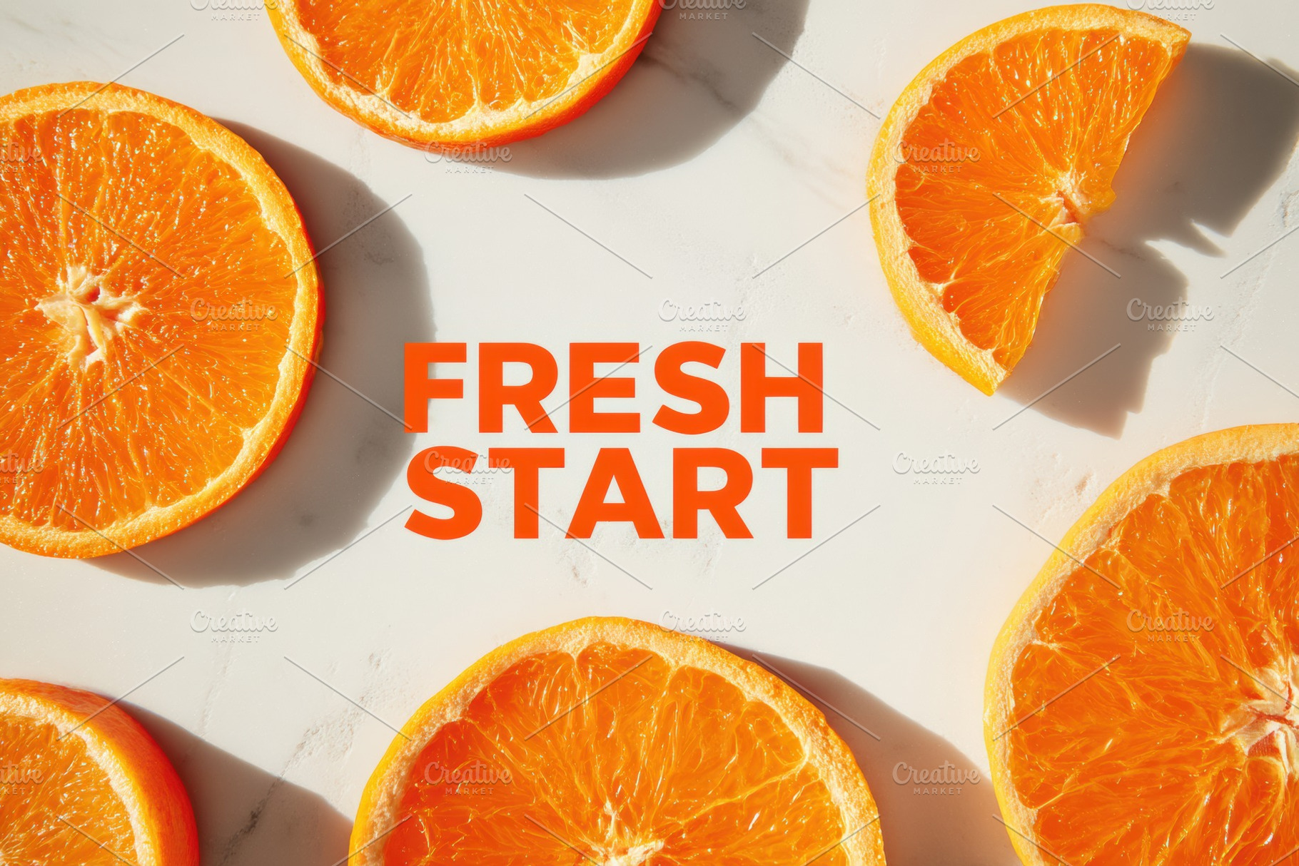 Juicy orange slices and FRESH START, a Holiday Photo by Virgo Studio