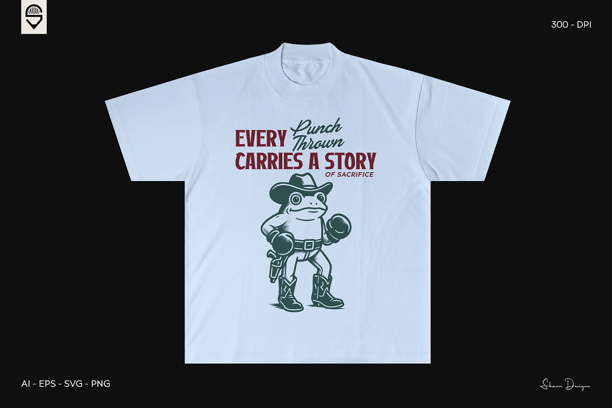 Vintage Cowboy Boxer Frog T-Shirt, an Animal Illustration by shaondesigns (Photo 3 of 4)