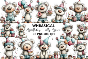 Whimsical Birthday Teddy Bear Clipar, an Illustration by CraftArtStudio