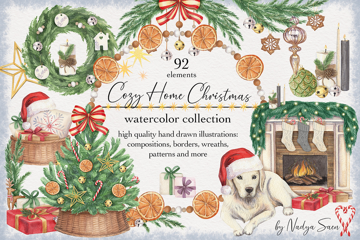 Cozy Christmas Watercolor Collection, a Seasonal Illustration by Nadya Saen Art (Photo 1 of 11)