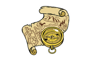 Find treasure on map illustration, an Object Illustration by gunaonedesign