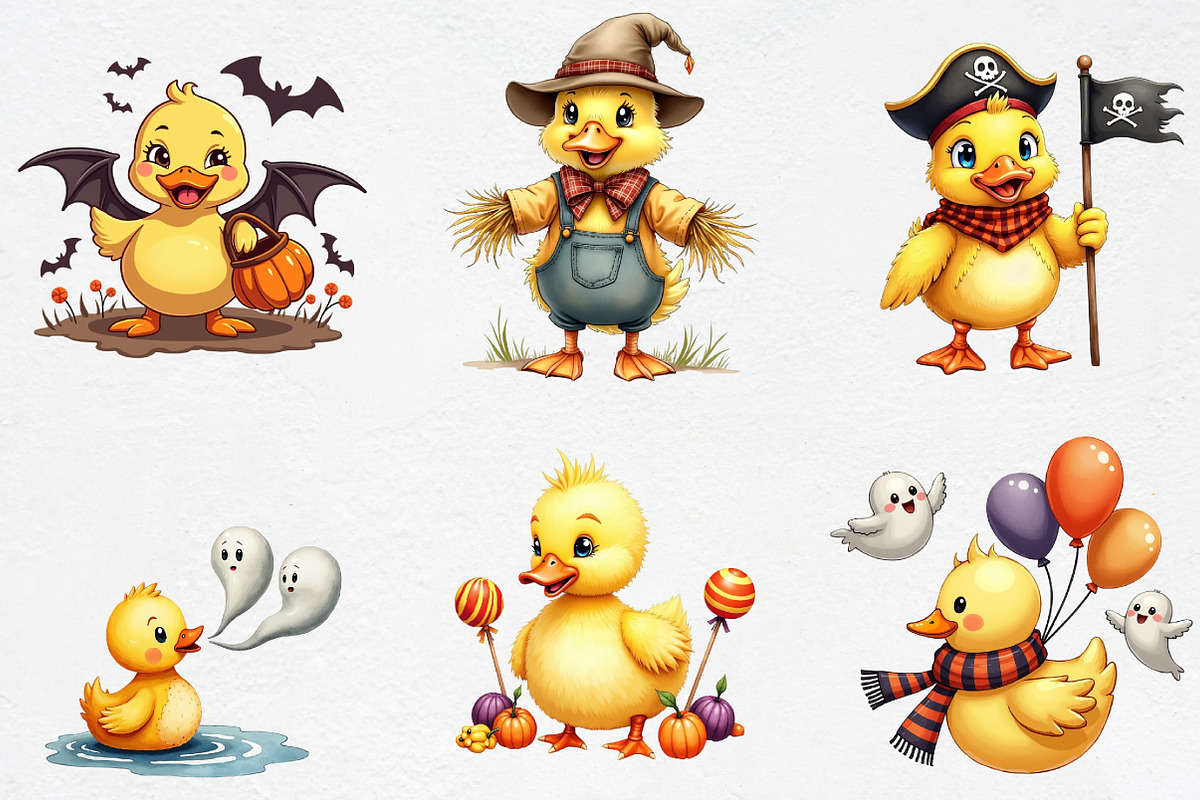 Watercolor Halloween Ducks Clipart, an Illustration by CrexoraLab (Photo 2 of 5)