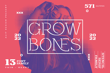 Grow Bones Family Stencil Font, a Serif Font by alit design