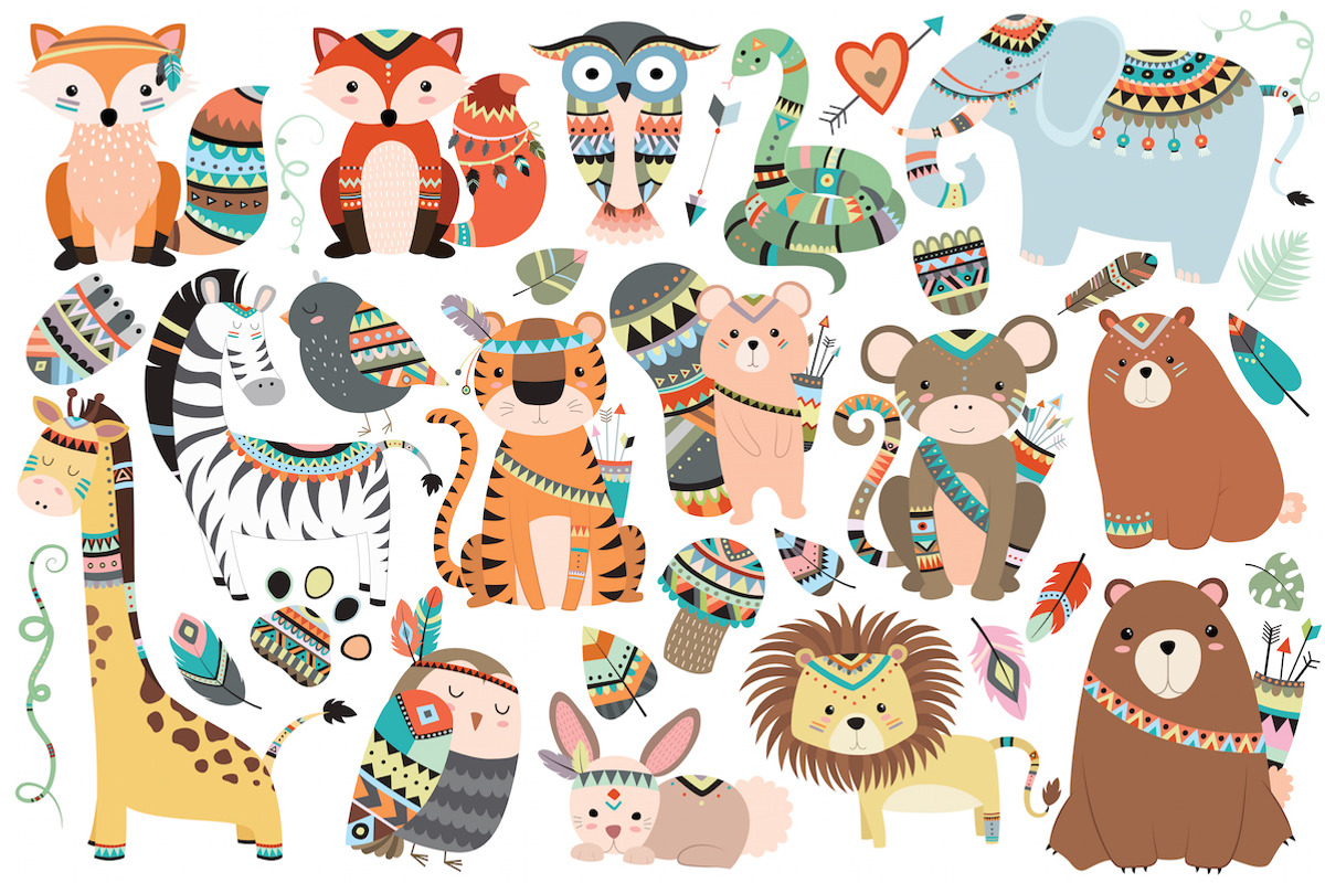 Huge Tribal Animal Clipart Bundle, an Animal Illustration by Kenna Sato Designs (Photo 2 of 4)