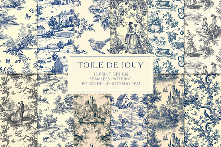 Toile De Jouy Print Design Patterns, a Pattern Graphic by Olya Creative