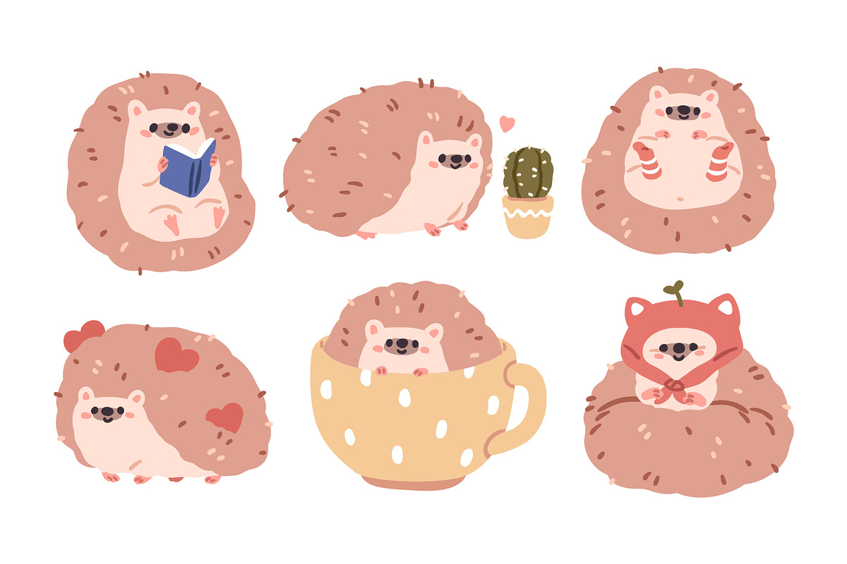 Cute funny hedgehogs animals set, an Animal Illustration by Good Studio (Photo 2 of 9)