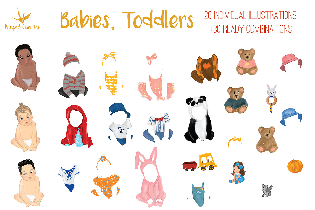 Cute babies toddler & their clothes, a Person Illustration by Winged Graphics (Photo 4 of 5)