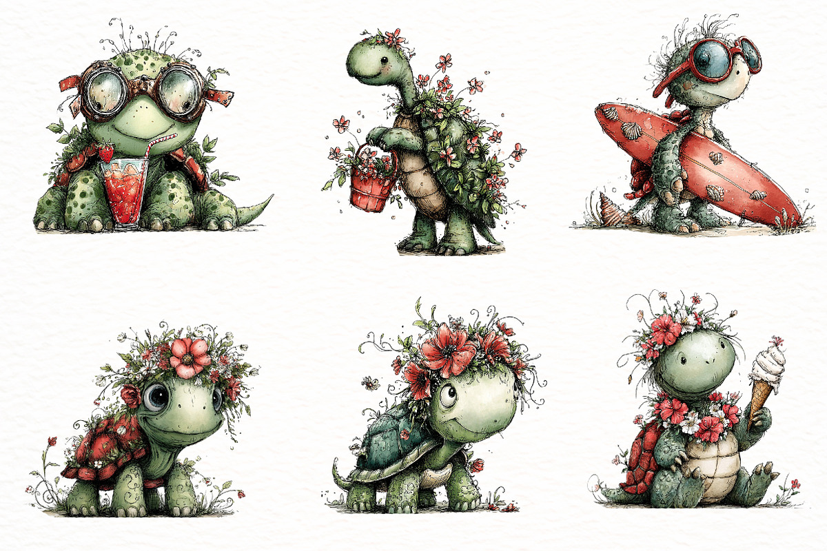Whimsical summer turtle Clipart, an Illustration by Designworld (Photo 4 of 5)