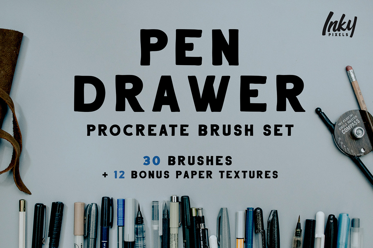 Pen Drawer Procreate Brush Set, a Brush Add-On by Inky Pixels (Photo 1 of 7)