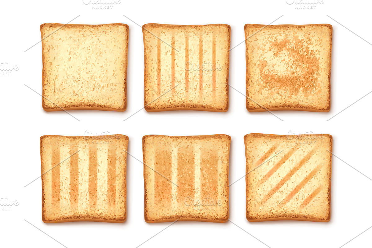 Realistic bread toasts. 3d toast, a Food Illustration by Stock-Smart-Start