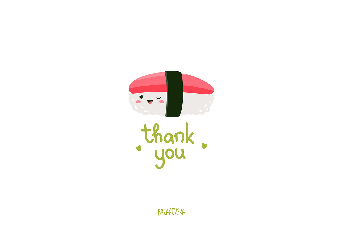 Kawaii sushi. Clipart & patterns, a Food Illustration by Baranovska (Photo 7 of 7)