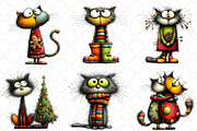Whimsical Christmas Cats Clipart, an Illustration by Black Bird Studio (Thumbnail 4 of 6)