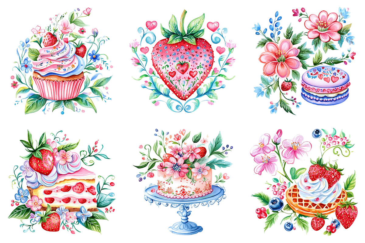 Strawberry Dessert Watercolor Clipar, a Seasonal Illustration by Daily.Designs (Photo 2 of 5)