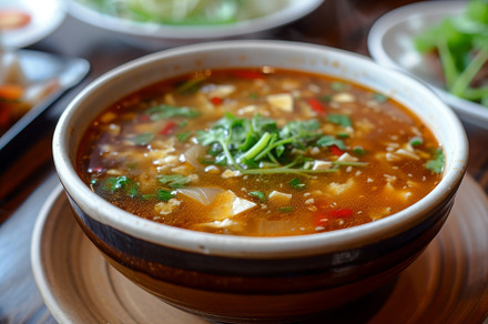 A bowl of hot soup sits on a plate p, a Photo by Iftikhar Alam