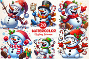 Watercolor funny Christmas Snowman C, an Illustration by CreationArt (Thumbnail 1 of 5)
