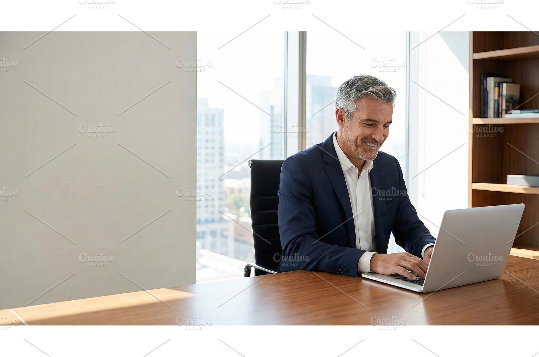 Successful Man Works on Laptop, a Business Photo by CREATIVEDEF