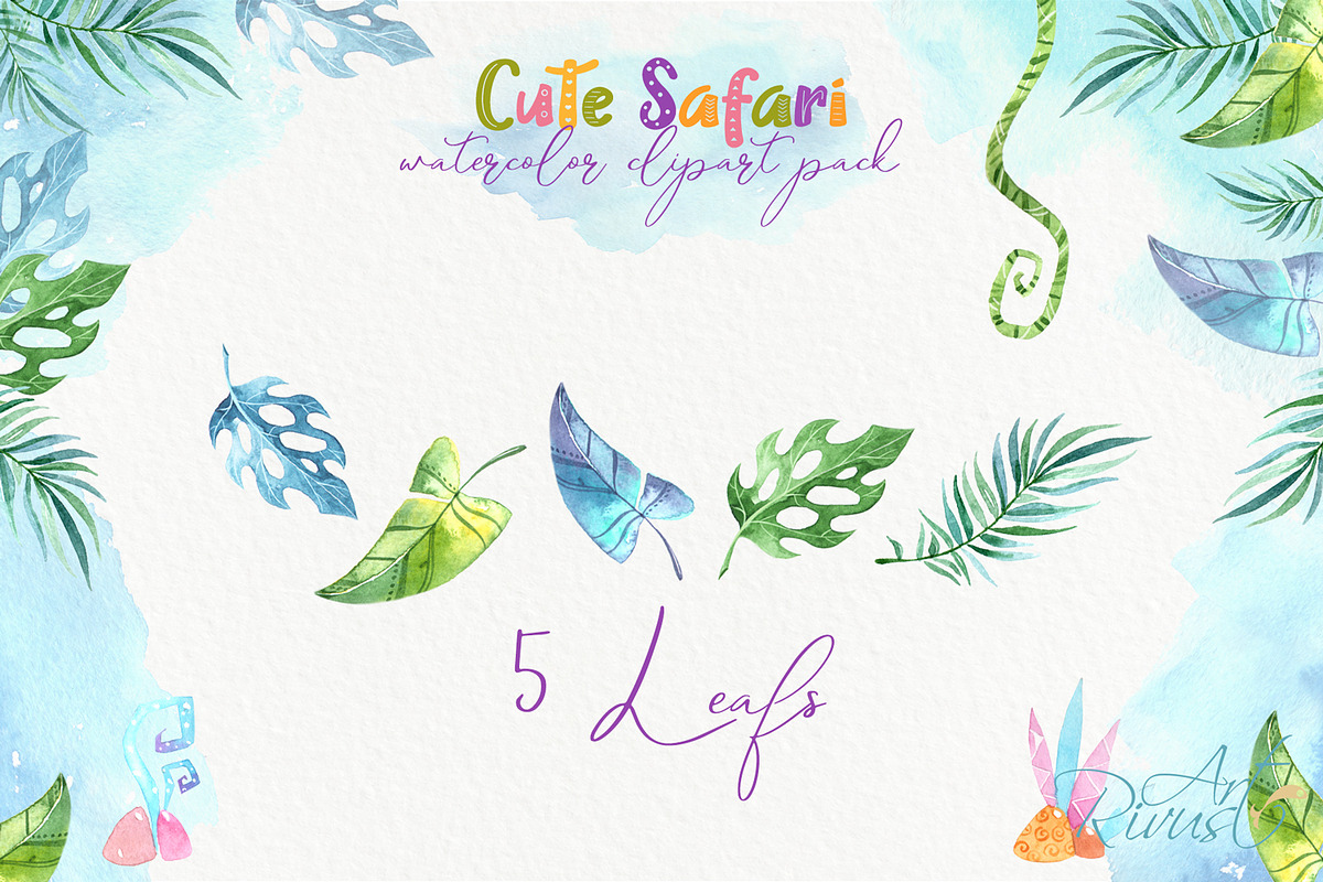 Cute safari animals watercolor, an Animal Illustration by RivusArt (Photo 3 of 5)