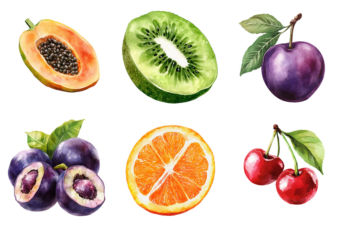 Watercolor Tropical Fruits Summer, an Illustration by designcity5 (Photo 3 of 5)