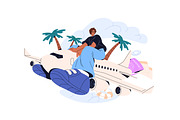 People travel by plane, air trip set, a Transportation Illustration by PaperTrident (Thumbnail 5 of 5)