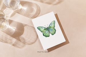 Watercolor Green Butterflies