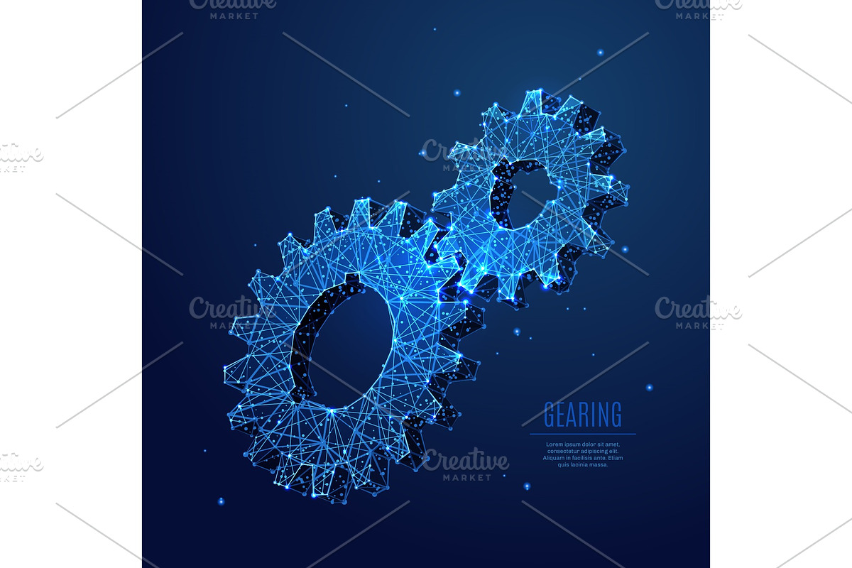 Two Gears low poly blue, a Technology Illustration by ANTON KHRUPIN ART