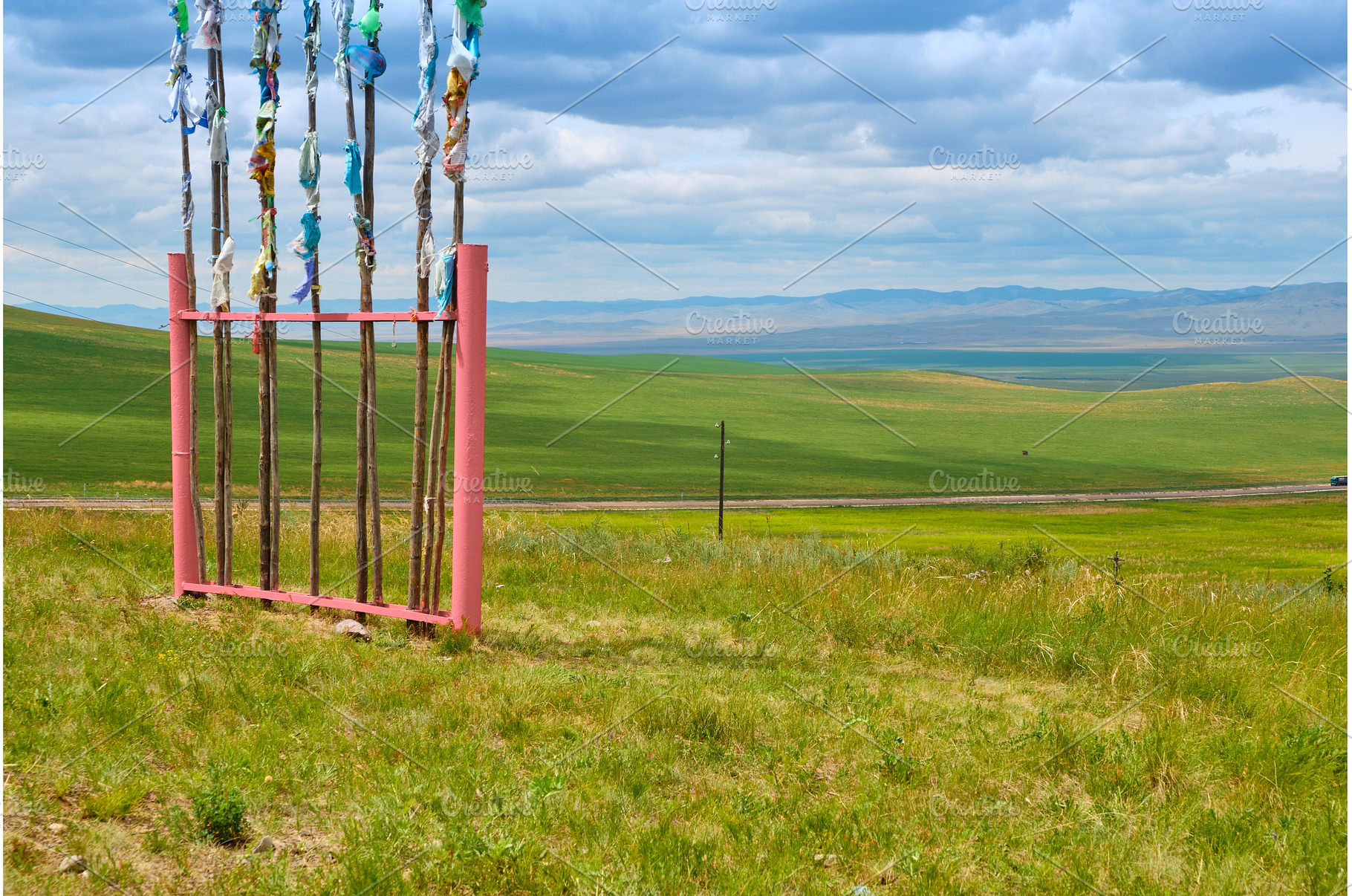 Buddhist flags on a hill near the, a Nature Photo by PhotoXab