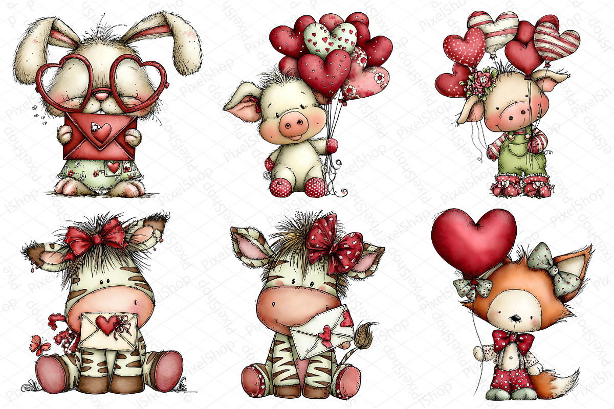 Whimsical Animals Valentine Day Clip, an Illustration by DreamPrint404 (Photo 2 of 7)