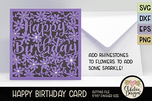 Floral Birthday Card SVG Cut Files