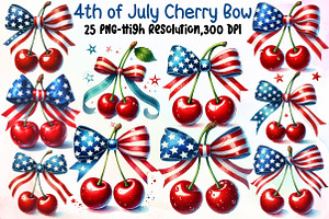 4th of July Cherry Bow Clipart, an Illustration by Sublimation Artist