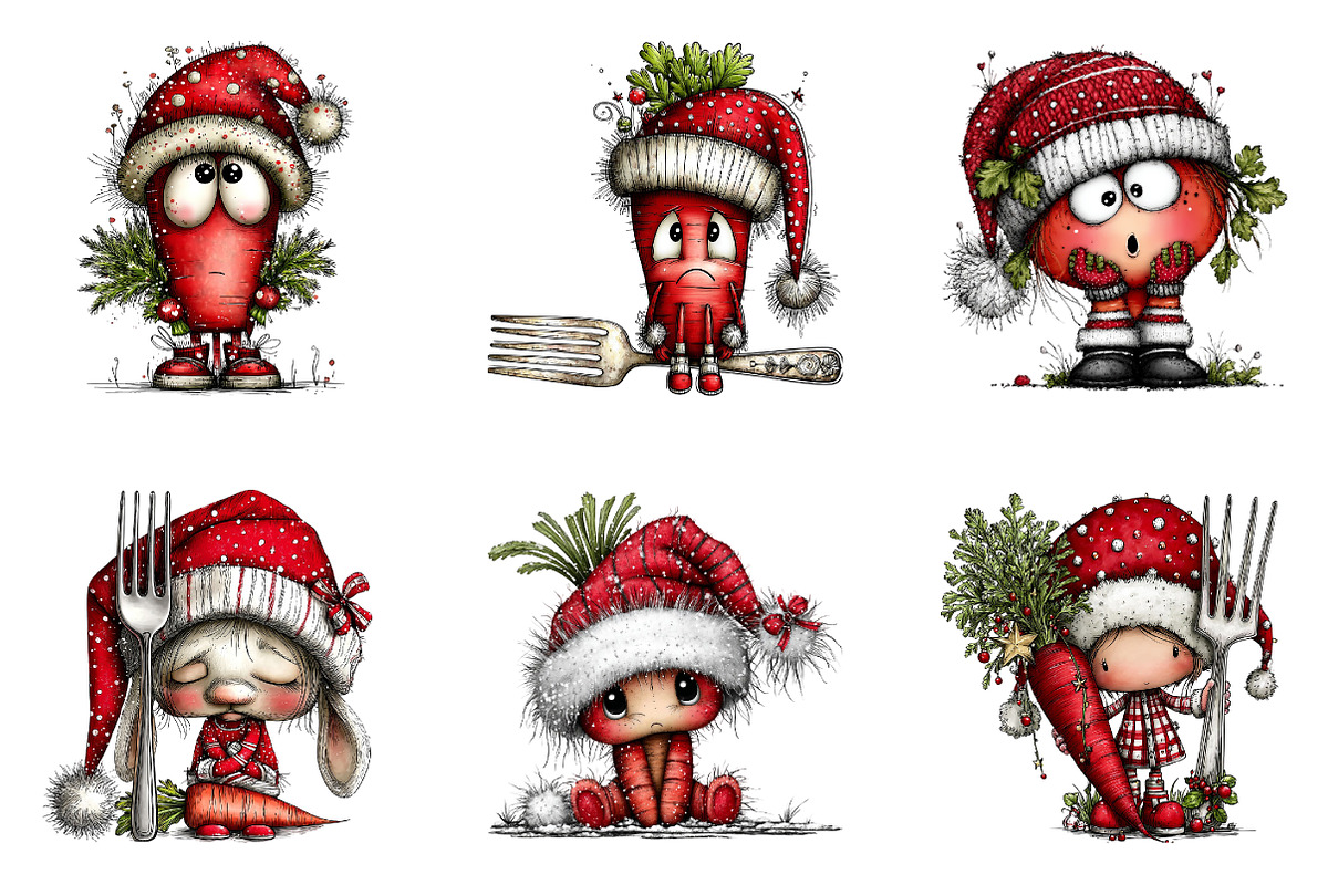 Funny Christmas Carrot & Fork, a Seasonal Illustration by CreationArt (Photo 2 of 5)