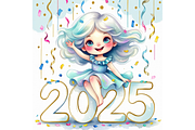 Whimsical Girl Happy NewYear clipart, a Seasonal Illustration by Creative design (Thumbnail 6 of 7)